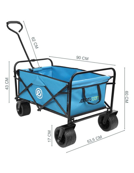 Wózek turystyczno plażowy deluxe składany 66x48x90cm z uchwytem niebieski