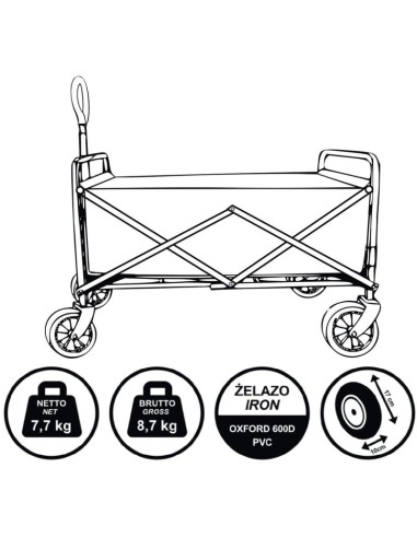 Wózek turystyczno plażowy deluxe składany 66x48x90cm z uchwytem niebieski