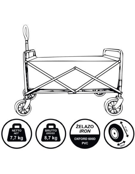 Wózek turystyczno plażowy deluxe składany 66x48x90cm z uchwytem niebieski