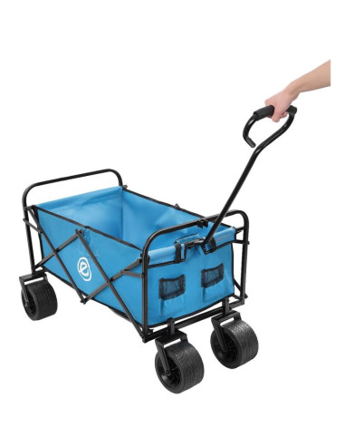 Wózek turystyczno plażowy deluxe składany 66x48x90cm z uchwytem niebieski