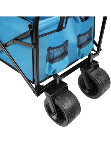 Wózek turystyczno plażowy deluxe składany 66x48x90cm z uchwytem niebieski