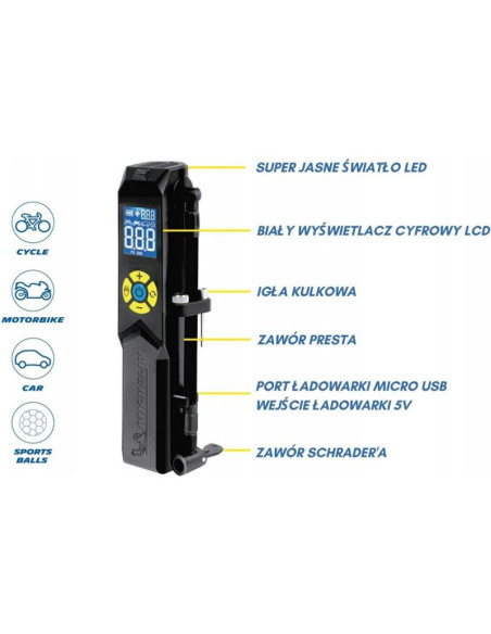 Pompka kompresor turystyczny na akumulator michelin