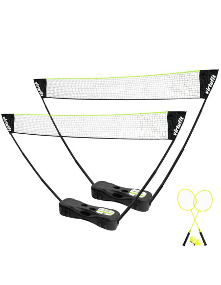 Virtufit zestaw 2-w-1 przenośny zestaw do badmintona i tenisa - w zestawie walizka i rakietki