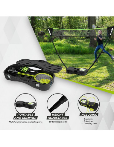 Virtufit zestaw 2-w-1 przenośny zestaw do badmintona i tenisa - w zestawie walizka i rakietki