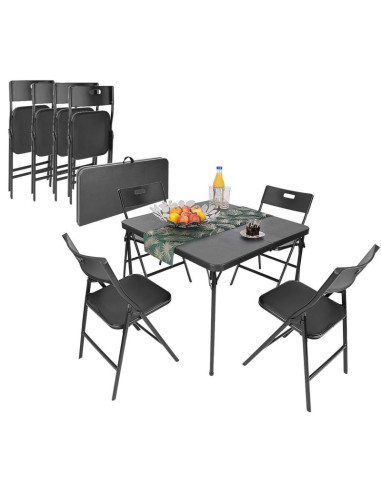 Zestaw cateringowy turystyczny stół składany 86,5x86,5x71cm i 4 krzesła czarny
