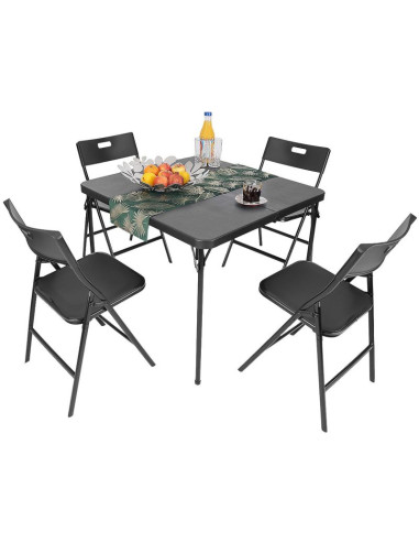 Zestaw cateringowy turystyczny stół składany 86,5x86,5x71cm i 4 krzesła czarny