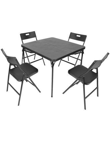Zestaw cateringowy turystyczny stół składany 86,5x86,5x71cm i 4 krzesła czarny