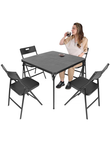 Zestaw cateringowy turystyczny stół składany 86,5x86,5x71cm i 4 krzesła czarny