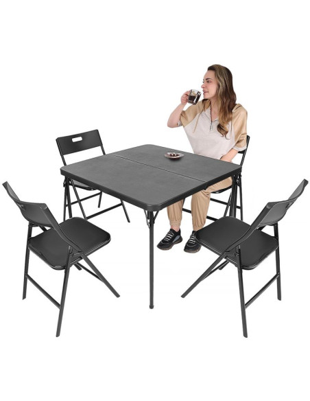 Zestaw cateringowy turystyczny stół składany 86,5x86,5x71cm i 4 krzesła czarny