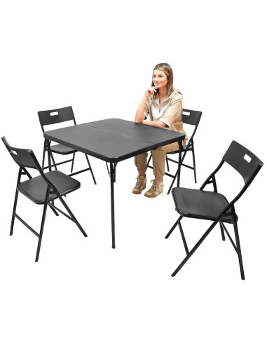 Zestaw cateringowy turystyczny stół składany 86,5x86,5x71cm i 4 krzesła czarny