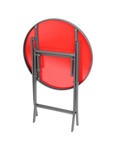 Zestaw mebli balkonowych stolik okrągły i 2 składane krzesła czerwony