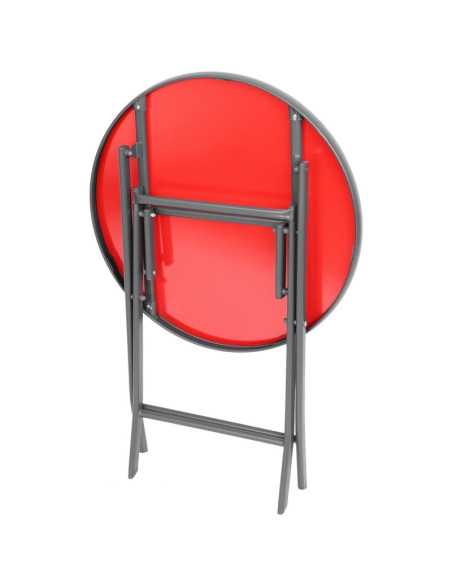 Zestaw mebli balkonowych stolik okrągły i 2 składane krzesła czerwony