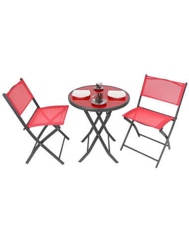 Zestaw mebli balkonowych stolik okrągły i 2 składane krzesła czerwony
