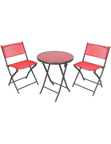Zestaw mebli balkonowych stolik okrągły i 2 składane krzesła czerwony