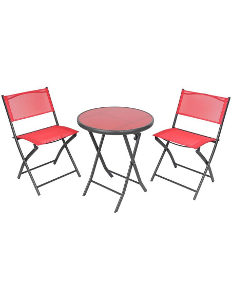 Zestaw mebli balkonowych stolik okrągły i 2 składane krzesła czerwony