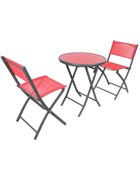 Zestaw mebli balkonowych stolik okrągły i 2 składane krzesła czerwony