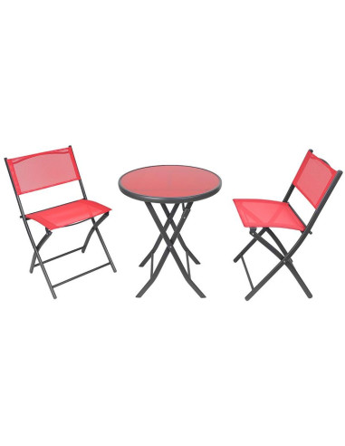 Zestaw mebli balkonowych stolik okrągły i 2 składane krzesła czerwony
