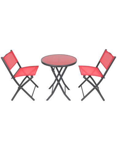 Zestaw mebli balkonowych stolik okrągły i 2 składane krzesła czerwony