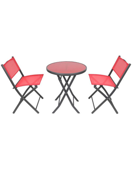 Zestaw mebli balkonowych stolik okrągły i 2 składane krzesła czerwony