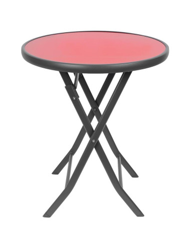 Zestaw mebli balkonowych stolik okrągły i 2 składane krzesła czerwony