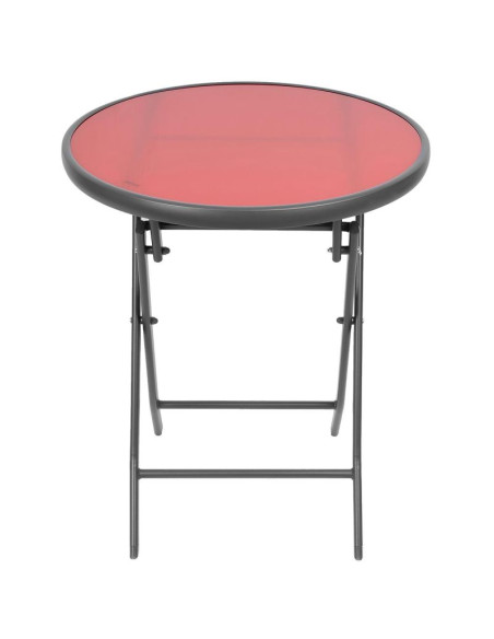 Zestaw mebli balkonowych stolik okrągły i 2 składane krzesła czerwony