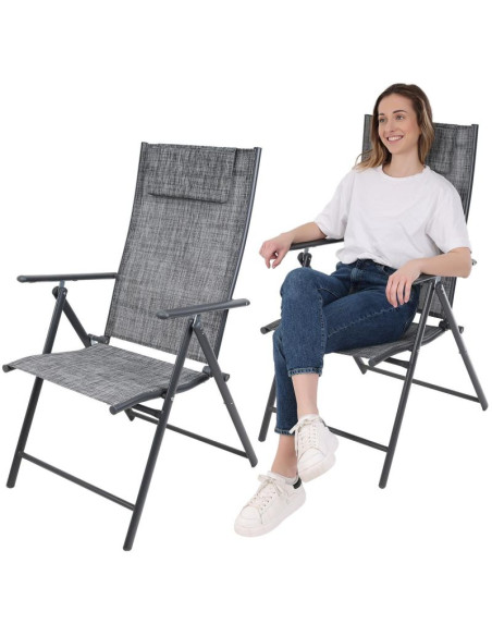 Krzesło ogrodowe 57x68x106cm  2xtextline 7-pozycyjne z zagłówkiem kpl.2szt