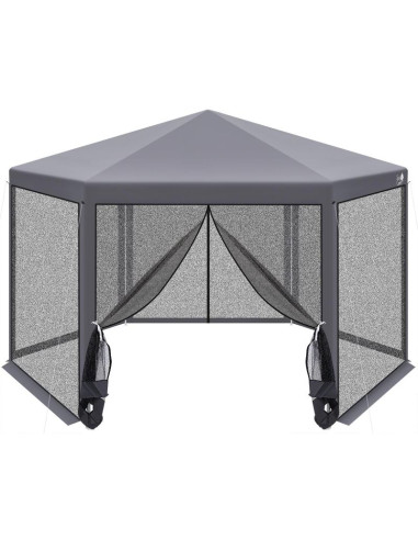 Pawilon ogrodowy sześciokątny 2x2x2x2.5m z moskitierą szary