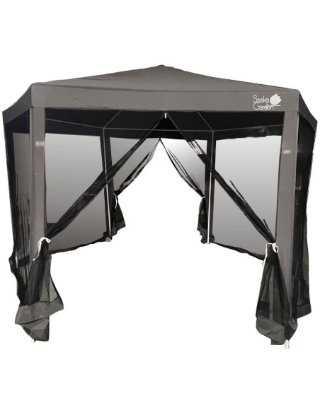 Pawilon ogrodowy sześciokątny 2x2x2x2.5m z moskitierą szary