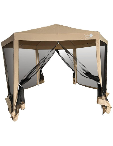 Pawilon ogrodowy sześciokątny 2x2x2x2.5m z moskitierą beżowy