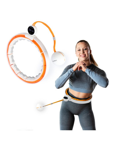 Hhm21 hula hop white/orange z magnesami, wypustkami tpe i obciążnikiem + licznik hms