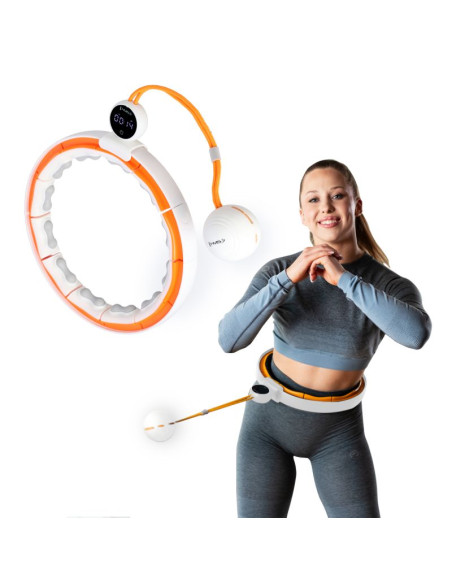 Hhm21 hula hop white/orange z magnesami, wypustkami tpe i obciążnikiem + licznik hms
