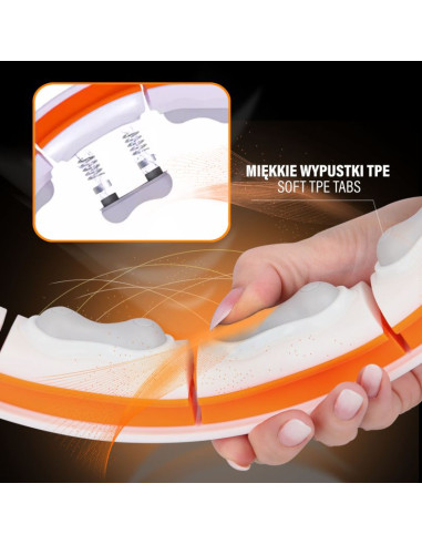 Hhm21 hula hop white/orange z magnesami, wypustkami tpe i obciążnikiem + licznik hms