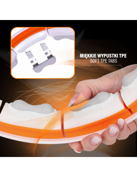 Hhm21 hula hop white/orange z magnesami, wypustkami tpe i obciążnikiem + licznik hms