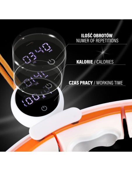 Hhm21 hula hop white/orange z magnesami, wypustkami tpe i obciążnikiem + licznik hms