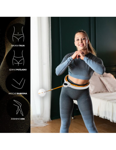 Hhm21 hula hop white/orange z magnesami, wypustkami tpe i obciążnikiem + licznik hms