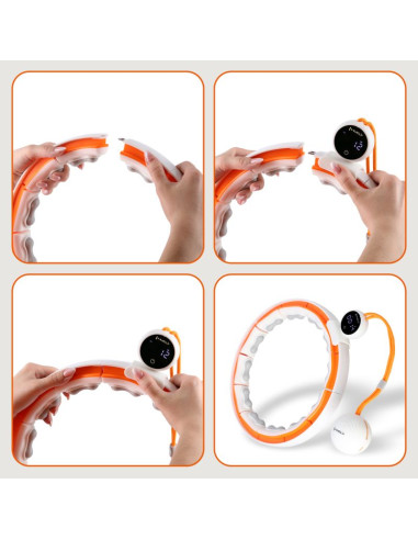 Hhm21 hula hop white/orange z magnesami, wypustkami tpe i obciążnikiem + licznik hms