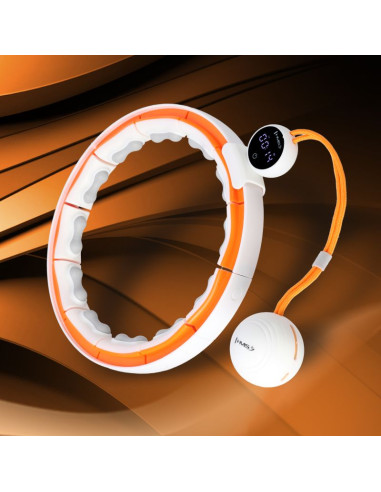 Hhm21 hula hop white/orange z magnesami, wypustkami tpe i obciążnikiem + licznik hms