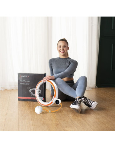 Hhm21 hula hop white/orange z magnesami, wypustkami tpe i obciążnikiem + licznik hms