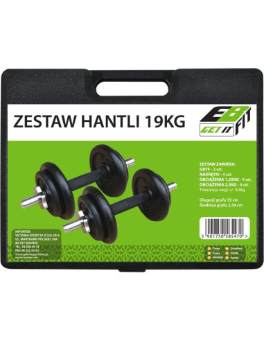 Hantla żeliwna 19 kg ( 2x9.5 kg ) walizka enero fit