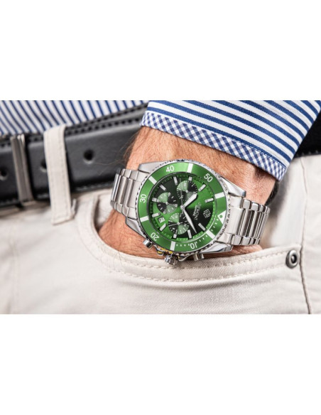 Zegarek męski giewont chronograph sapphire srebrno zielony gw3970-b8