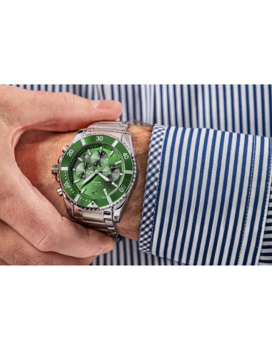 Zegarek męski giewont chronograph sapphire srebrno zielony gw3970-b8