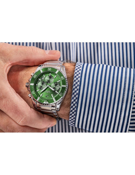 Zegarek męski giewont chronograph sapphire srebrno zielony gw3970-b8