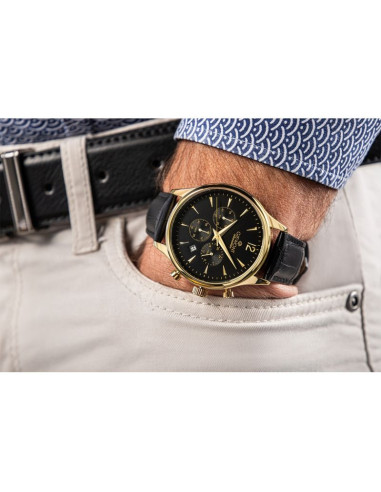 Zegarek męski giewont chronograph sapphire czarno złoty gw6310-a4