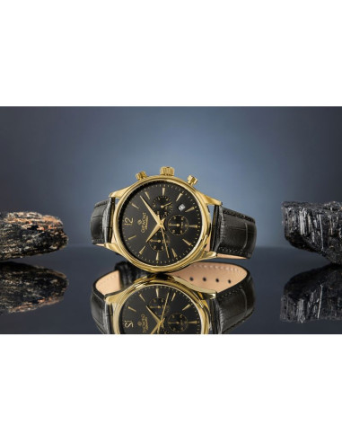 Zegarek męski giewont chronograph sapphire czarno złoty gw6310-a4