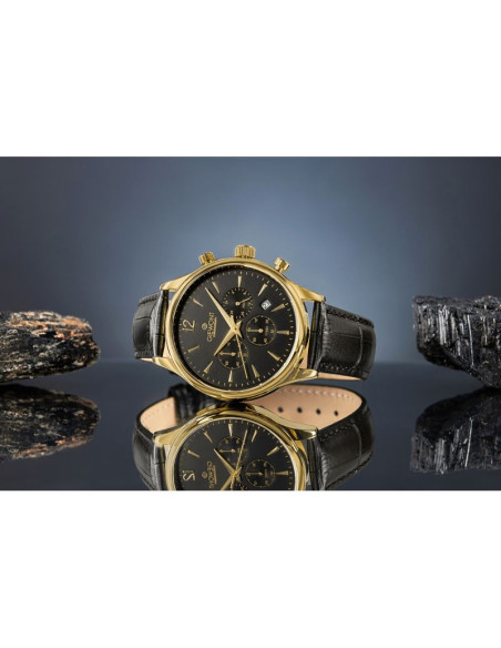 Zegarek męski giewont chronograph sapphire czarno złoty gw6310-a4