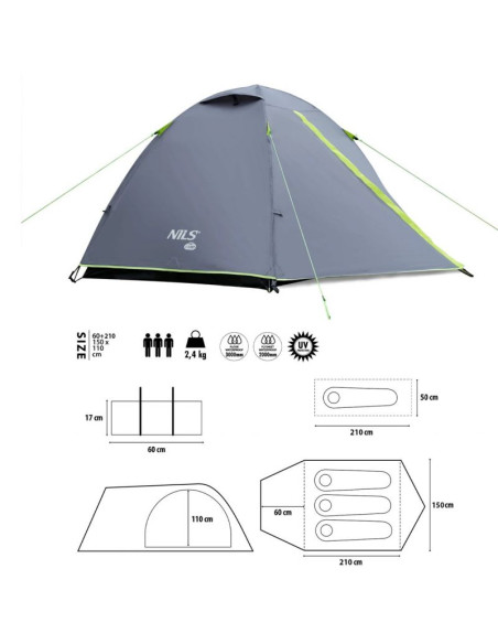 Namiot kempingowy nils camp explorer nc6004 3 osobowy szary