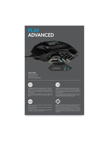 Mysz logitech g502 gaming hero eu 910-005471 (optyczna  16000 dpi  kolor czarny)