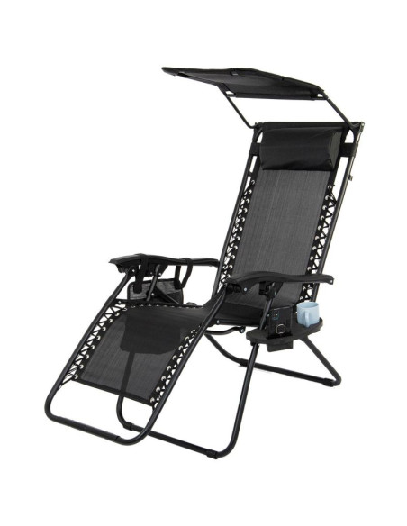 Leżak ogrodowy składany wielofunkcyjny z daszkiem 173x52/65x110cm czarno-szary