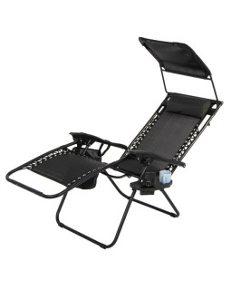 Leżak ogrodowy składany wielofunkcyjny z daszkiem 173x52/65x110cm czarno-szary 2