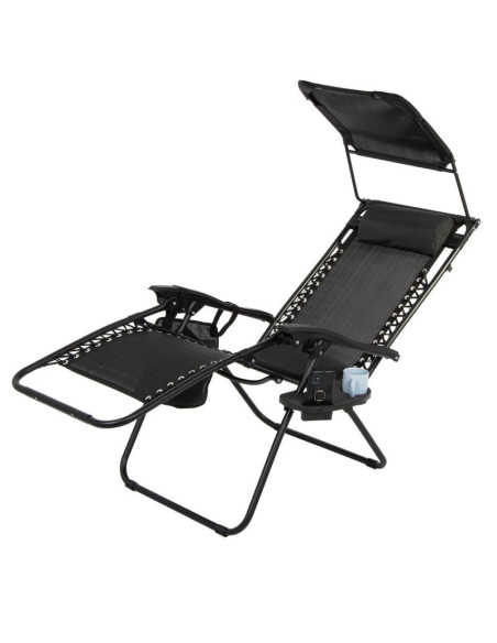 Leżak ogrodowy składany wielofunkcyjny z daszkiem 173x52/65x110cm czarno-szary